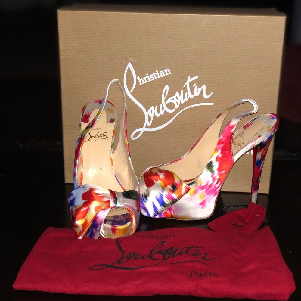 Venome Multicolored satin sling back pump size 37